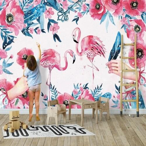 Custom Mural Wallpaper 3D Stereo Watercolor Flamingo Background Wall Decor Living Room TV Sofa Bedroom Papel De Parede Wallpaper