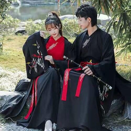 Hanfu Men&Women Chinese Traditional Embroidery Black Hanfu Adult Couples Halloween Cosplay Costume Fancy Dress Plus Size 4XL