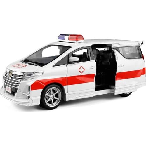 1:32 high simulation Toyota Elfa van six-door business ambulance 120 sound and light pull back alloy car model toy car
