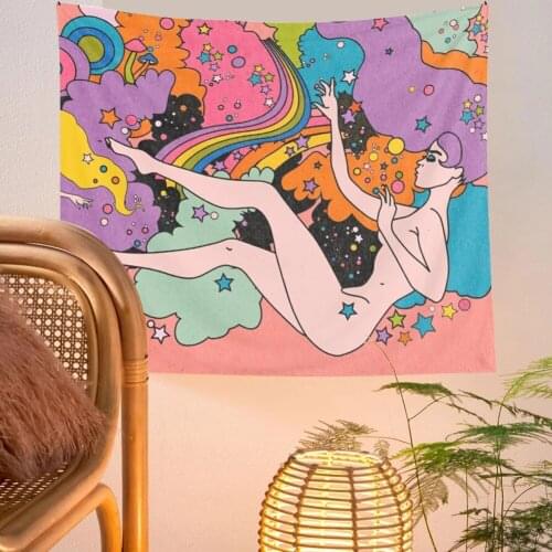 INS Trippy Tapestry Psychedelic Wall Prints Vintage Wall Tapestry Hanging Rainbow Decor for Girls Dorm Room Decoration