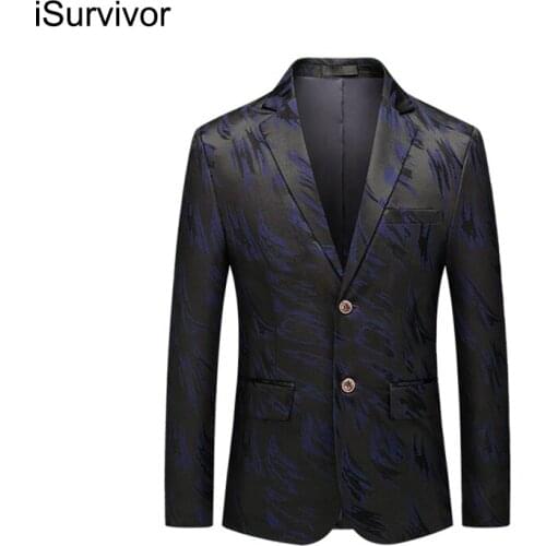 ISurvivor 2021 New High-Quality Jacquard Ywo-Color Professional Single-Piece Suit Jacket Mens Fashion Slim Casual Suit Jacket