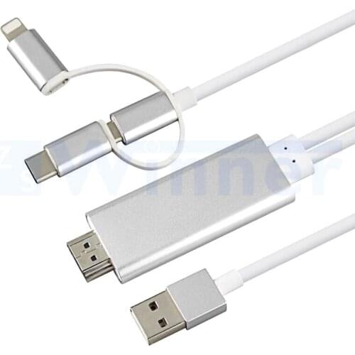 3 in 1 HDMI Adapter Cable, Lighting / Type-C / Micro USB to HDMI Cable , Mirror Mobile Phone Screen to TV / Projector / Monitor