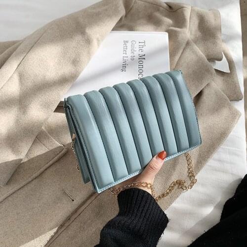 Fashion Ladies Solid Color Texture Single Shoulder Oblique Small Square Bag Metal Chain Dating Cosmetics Mobile Phone Coin Purse