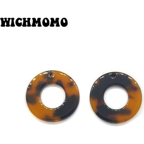 2019 Fashion 6 Pieces 22mm High Quality Round Acetic Acid Resin Smooth Charms Connectors for DIY Earring Jewelry Accessories