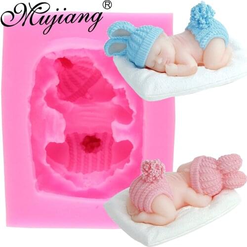 Mujiang DIY Sleeping Baby Making Candy Fondant Silicone Mold Party Cake Decoration Tools 3D Craft Clay Soap Candle Moulds