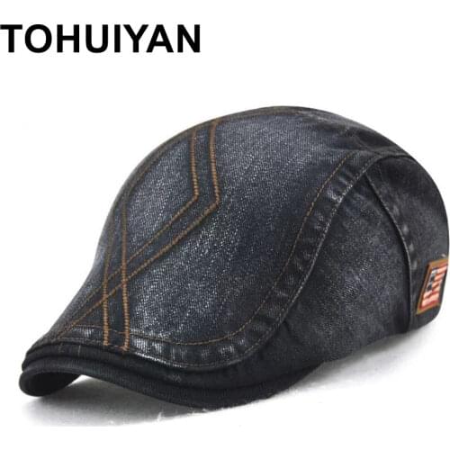 TOHUIYAN Mens Cotton Newsboy Hat Vinage Beret Cap Duckbill Visor Boina Flat Caps Male Adjustable Peaked Hats Classic Cabbie Hats