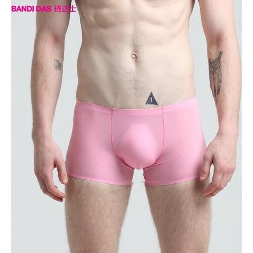 Mens Ice Silk Boxers Shorts Trunks Man Breathable Transparent Silky Underpants Male Sexy Cock Pouch Panties Underwear Lingerie