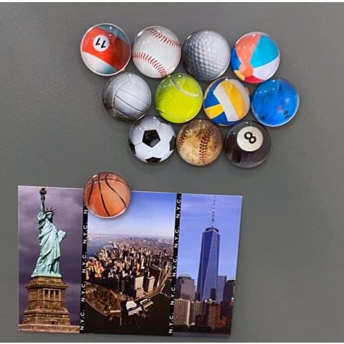 Ball 30MM Fridge Magnet Glass Basketball Volleyball Billiards Exercise Kid Gift Refrigerator Magnetic Stickers Note Holder Home