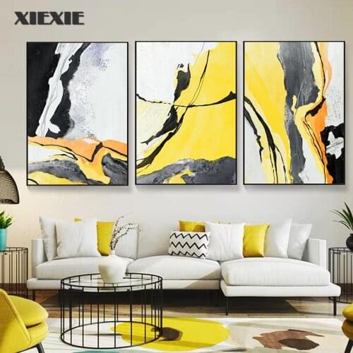 Art Posters and Prints Abstract Yellow and Black Wall Pictures Nordic Splash Ink Canvas Painting for Living Room Home Decor