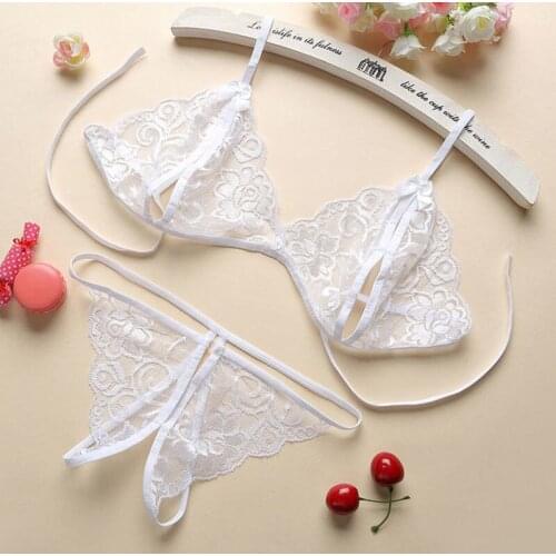 New 2PCS Lingerie Sexy Hot Erotic Intimates Bra Sets Panty G-string Set Sexy Transparent Lingerie Lace Open Bra & Brief Sets