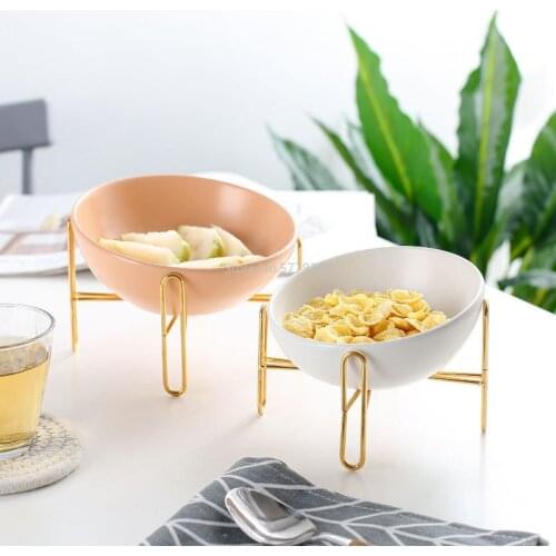 New Ceramic Cat Bowl Puppy Food Bowl with Iron Bracket Stand Water Food Dog Bowl Pet Supplies Wash Basin Drinking Feeder