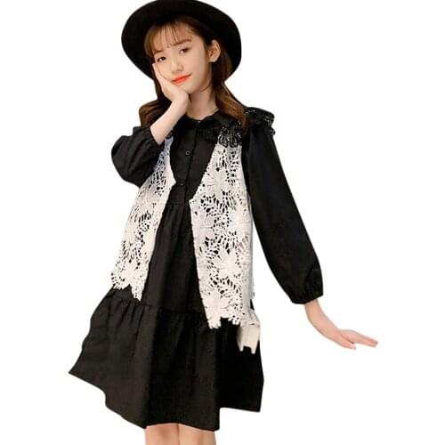 Girls Clothes Plaid Pattern Teenage Girls Clothing Vest + Dress Girls Clothes Set Casual Childrens Costume 6 8 10 12 14