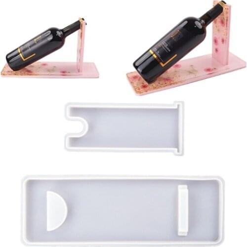 Wine Bottle Rack Tray DIY Epoxy Resin Mold Rectangle Shaped Wine Holder Silicone Mould for DIY Insulation Coaster Tray