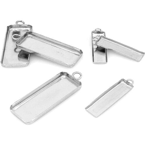 20pcs/lot rectangle stainless steel Cabochon Base Fit 10x25mm 5.5x20mm Blank Pendant Trays Diy Jewelry for Necklace Making