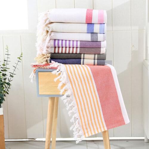 Striped Cotton Turkish Sports Bath Towel With Tassels Travel Gym Camping Bath Sauna Beach Gym Pool Blanket Absorbent Easy Care