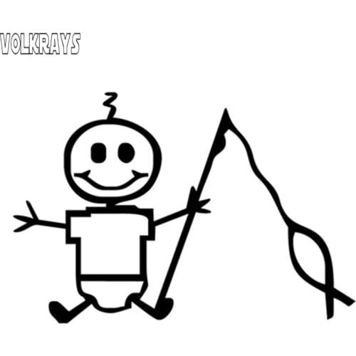 Volkrays Personality Car Sticker Smiling Fishing Decor Accessories Reflective Sunscreen Vinyl Decal Black/White,8cm*12cm