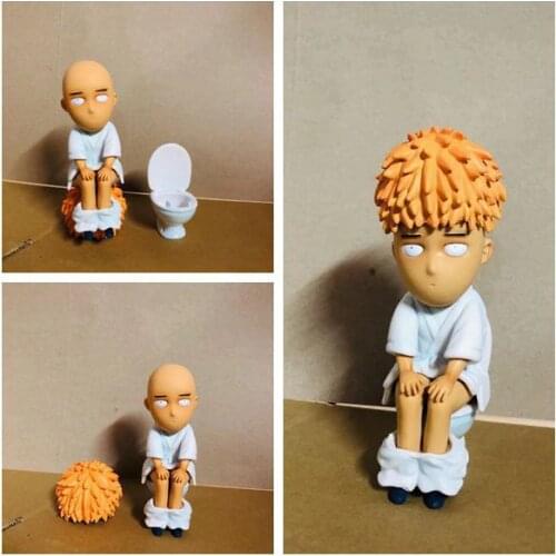 Japan Classic Comic Anime One Punch-Man Statue Saitama Cute Funny Toilet Commode Figure Model Toy