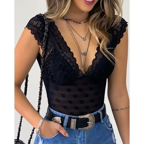 Spring Summer Women Lace Sleeveless Top 2021 Fashion Femme New V-Neck Sexy Dot Mesh Blouse Office Ladies Elegant Clothing 2020