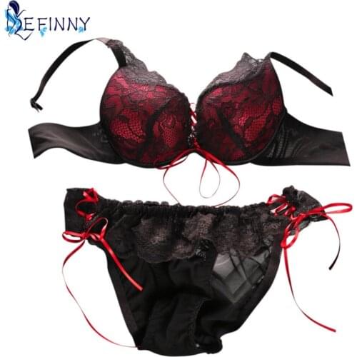 Women Silk Ribbon B Cup Push Up Bra Set Underwire Fashion Padded Girl Patchwork Intimates Sexy Lace Ultra-thin Brief