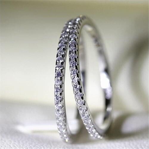 Female Eternity ring 925 Sterling silver Pave Zircon cz Engagement Wedding Band Rings for women Bridal Party Jewelry Size 5-11