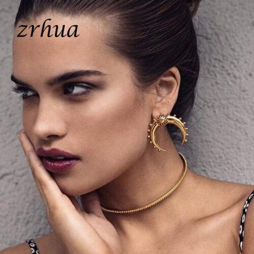 ZRHUA One Pair Gold Silver Color Moon Earrings for Women Jewelry Fashion Female Metal Brincos Stud Earrings Wholesale Price