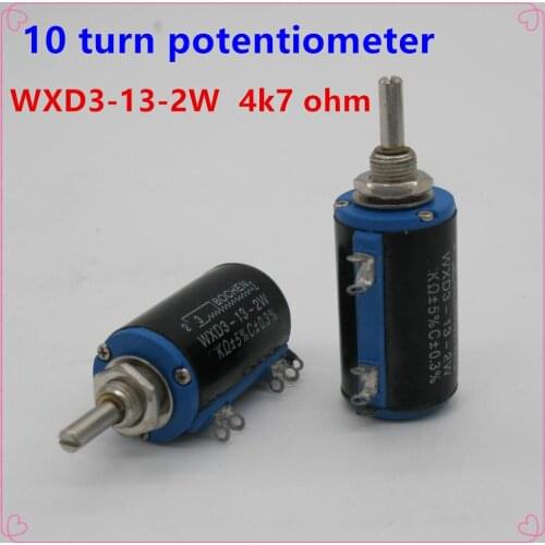 10pcs WXD3-13-2W Shaft Dia 4k7 ohm Rotary side Multiturn Potentiometer 10 turn potentiometer 10 ring potentiometer