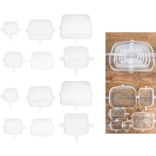 12pcs Silicone Stretch Lids Seal Cover Freezer Safe For Bowls Dishes Cups Clear