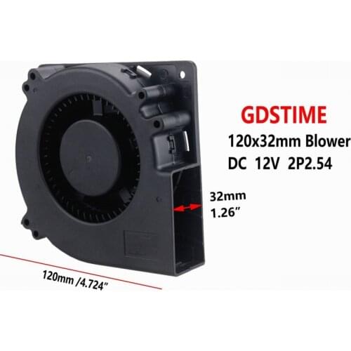2pcs Gdstime 120x32mm 12V Brushless DC Blower Cooling Fan 120mm x 32mm 12032 Turbo Cooler Large 2Pin 12cm