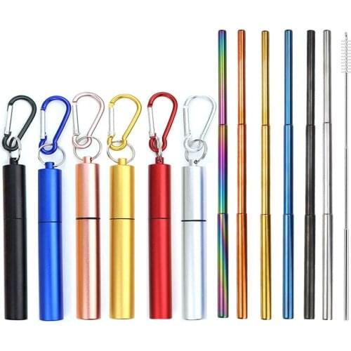 20pcs Portable Reusable Straw 304 Stainless Steel Metal Drinking Straw Telescopic Travel Camping Collapsible Straw Wholesale