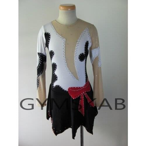 2018 Contrast Color Figure Skating Dress Womens Girls Customized Ice Skating Dress Long-Sleeved Gymnastics Costume 8055