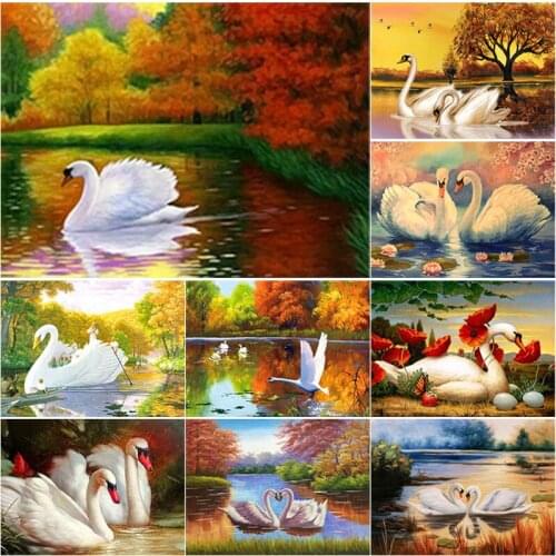 New 5D DIY Diamond Painting Full Square Round Drill Swan Lake Diamond Embroidery Animal Cross Stitch Home Decor Manual Art Gift