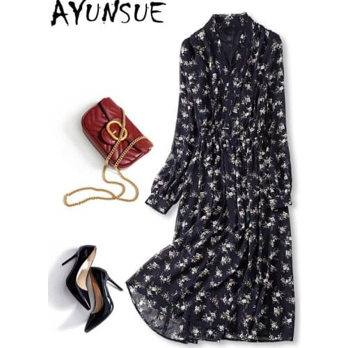 AYUNSUE High Quality Woman Dress 2021 Floral Midi Korean Fashion Dresses for Women Elegant Clothes Long Sleeve Vestido De Mujer