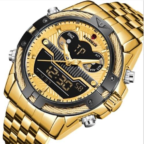 Mens Big Dial Double Movement Steel Belt Waterproof Watch Alarm Clock Electronic Movement Running Second Luminous Mens Watch