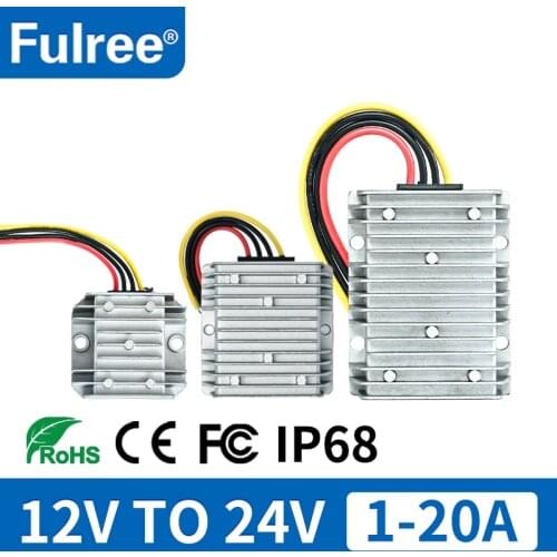 Fulree® 12V to 24V 1A 3A 5A 10A 15A 20A DC DC Step Up Boost Converter 12 Volt to 24 Volt Voltage Regulator Car Charger Booster