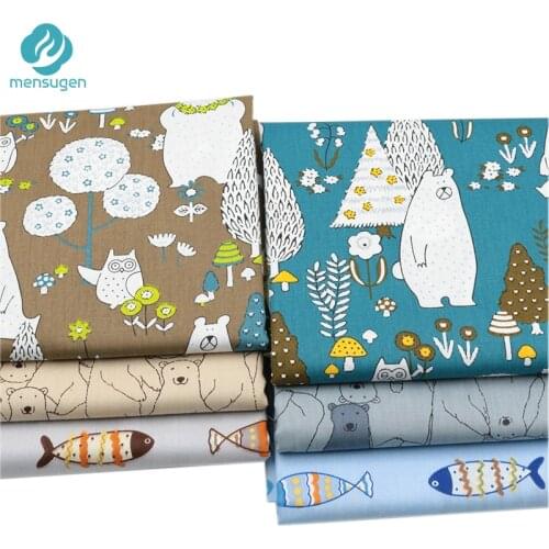 Mensugen Cartoon Bear Fish Twill Cotton Fabric Meters for Sewing Baby Crib Bumper Cloth Bed Sheet Blanket Pillows Sewing Tissue