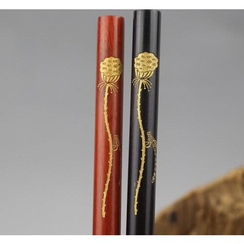ChinaTraditional Handmade Wooden Signature Pen Natural Color Pen with Golden Lotus Pod For Business as Luxury Lovers Gift Set