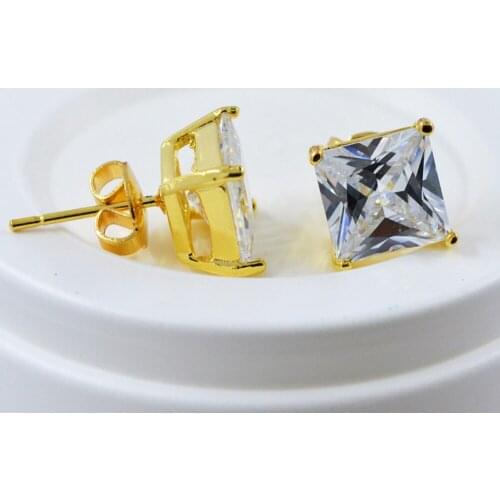 Square Cut Unisex Stud Earrings Yellow Gold Filled Classic Earrings