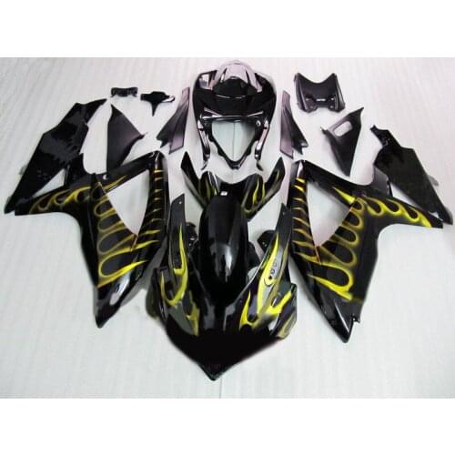 Hey-Fairing kit for SUZUKI GSXR600 750 08 09 GSXR600 GSXR750 GSX-R600 750 K8 2008 2009 Yellow flames black Fairings set