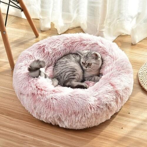 Round Soft Pet Bed Kennel Long Plush Cat Mat Portable Warm Pet Bed Bag Dog Cushion Pet House Comfortable Animals Sleeping Sofa