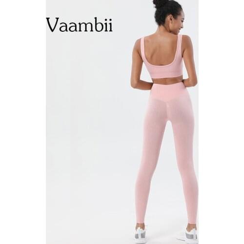 Ribbed Leggings Woman Gym Set Jogging Bras For Women Two Pieces Seamless Suit Work Out Running Clothing Ladies Sports Outfit