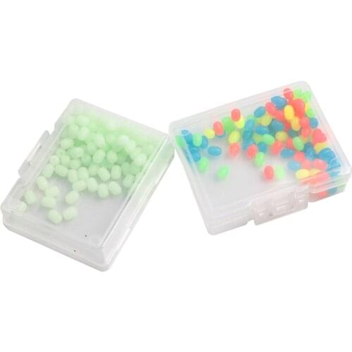 LUSHAZER 100pcs/Boxed Fishing Floats Beads Software Silica gel Colorful Luminous 4/5/6mm Bass Bait Fishing Lure accessories