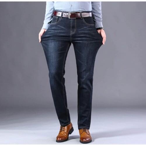 2021 New Mens Stretch Regular Fit Jeans Business Casual Classic Style Fashion Denim Trousers Male Black Blue Gray Pants