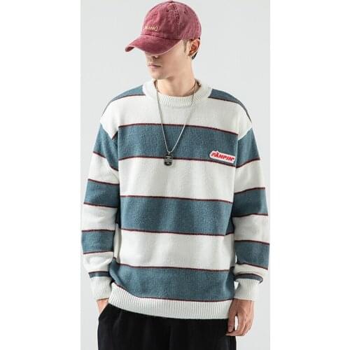Mens Style for Autumn and Winter Casual Striped Mens Pullovers Slim Fit O Neck Collar Sweater Men