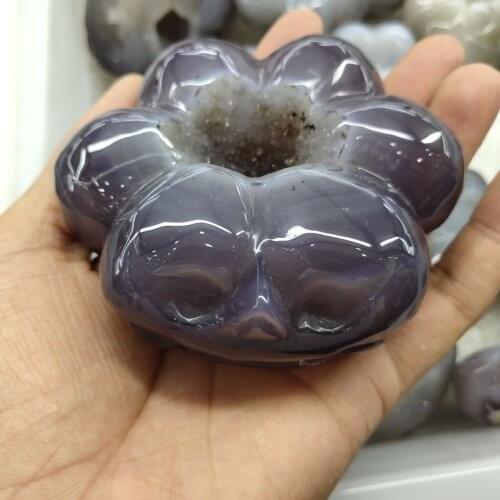 1pcs Natural agate geode Stone Crystal hole pumpkin smiling face Crystal Carving smile face Furnishing Articles