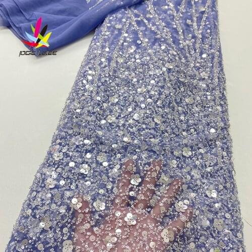Nigerian Lace Fabric 2021 high Quality Sequins Beads Lace Net Lace Fabric Embroidered For Wedding Dresses XZ2561B-1