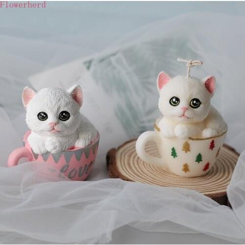 New Candle Tools Teacup Cat Silicone Mold Cute Cartoon Cat Candle Mold Aromatherapy Plaster Mold Diy Cake Decors Candle Making