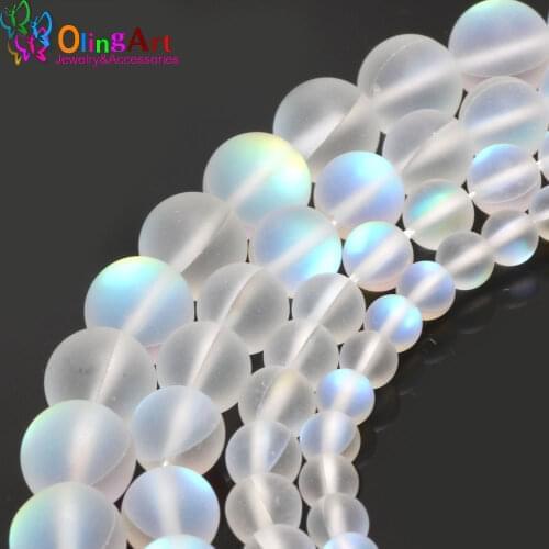Olingart 6mm/8mm/10mm/12mm Matte crystal Rainbow Bead Moonstone Loose Spacer Beads DIY Necklace/bracelet/earrings Jewelry Making