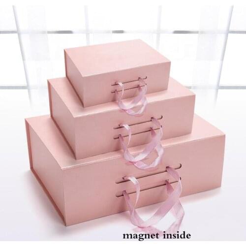 Gift box black and white, pink, gray and purple, high-grade folding cardboard box, ribbon, high-quality luxury gift box