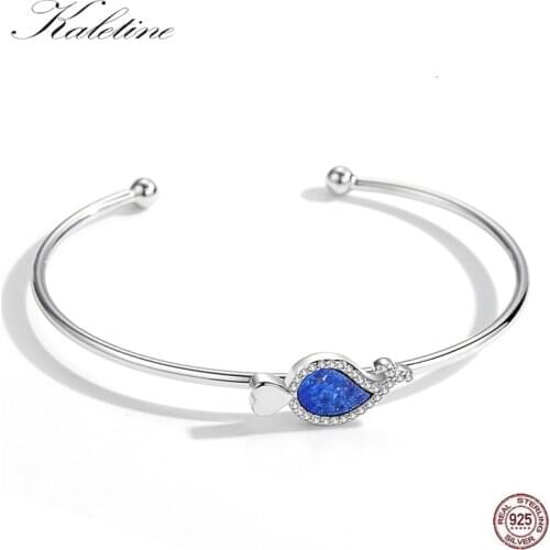 Kaletine Authentic 925 Sterling Silver Lazurite Black Stone Whale Bangle & Bracelet Famous Brand Jewelry Open Snake Chain 2019