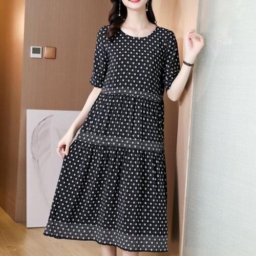 Casual Vintage 4XL Plus Size Midi Dress Summer Black Print Half Sleeve Beach Sundress 2021 Women Elegant Bodycon Party Vestidos